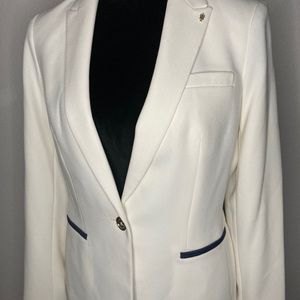 White Tommy Hilfiger with Blue elbow jean Patches